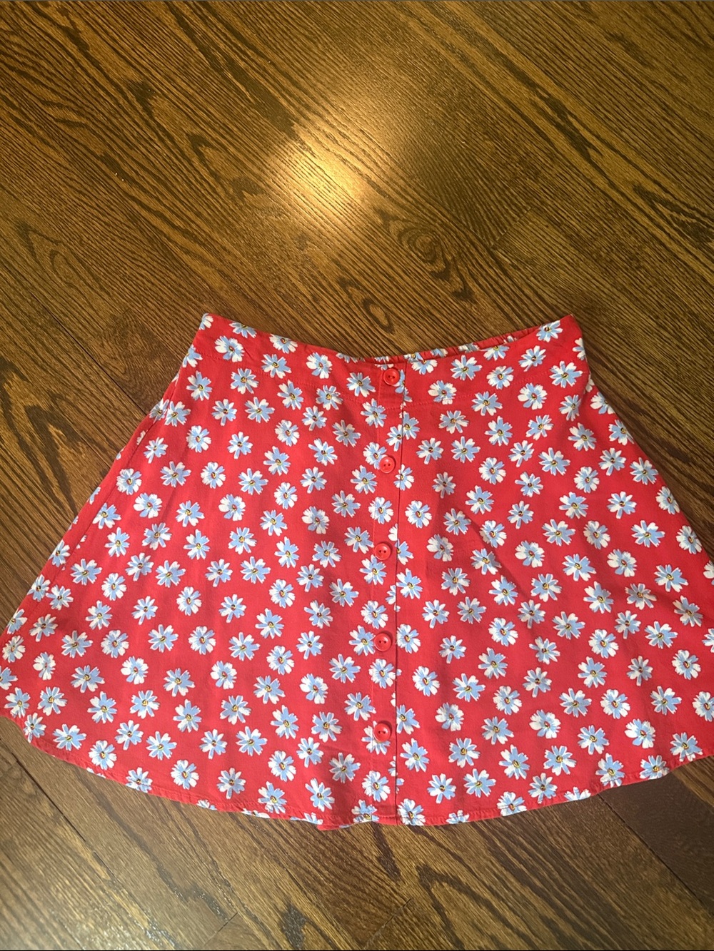 Red Daisy Print A-Line Babydoll Skirt